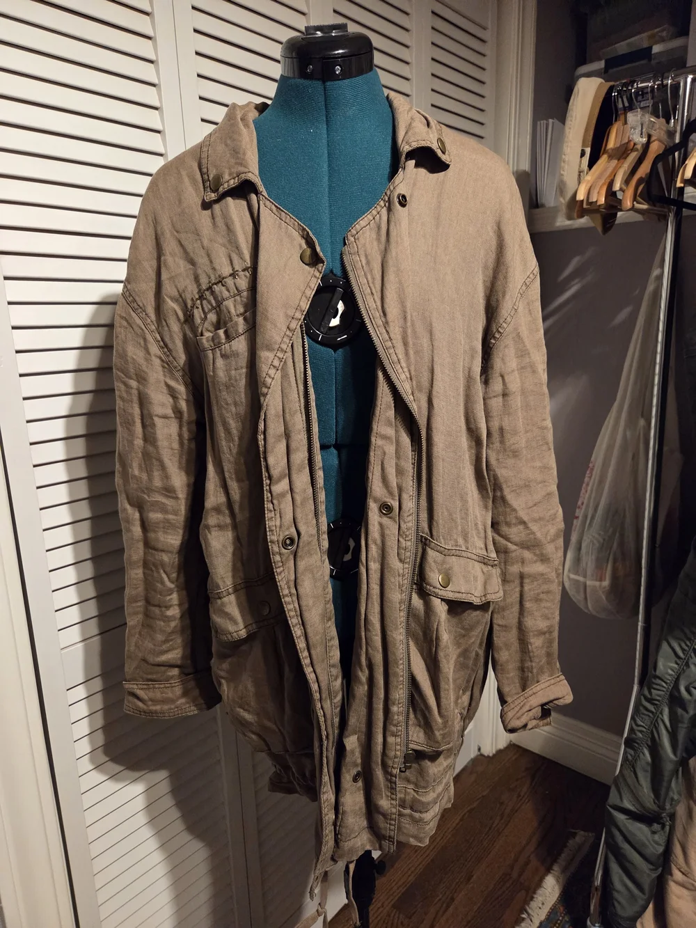 Free People Embroidered Linen-Blend Army Green Jacket - Picture 2 of 8